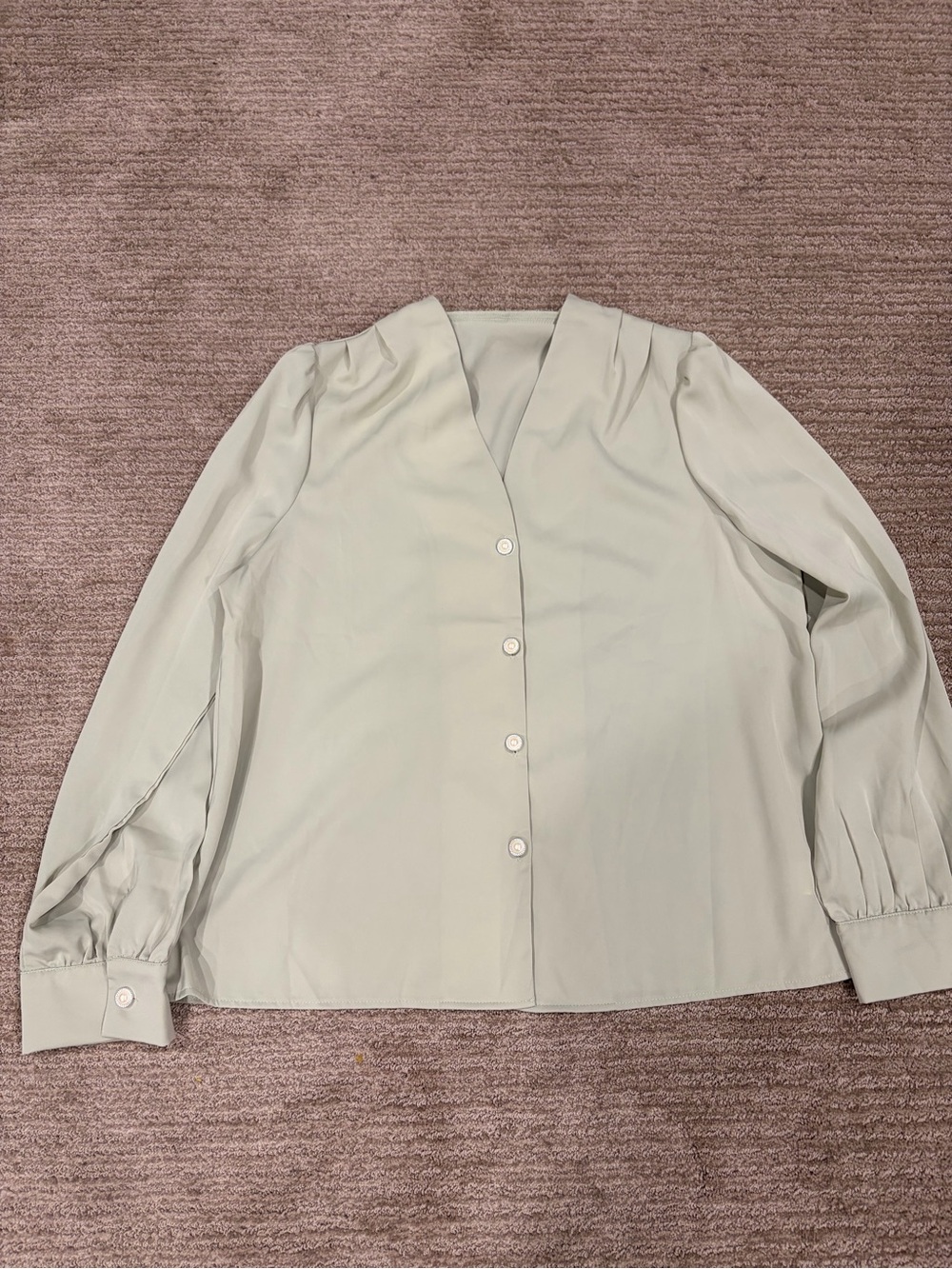 Classic V-Neck Button Front Women's Top in Light Sage